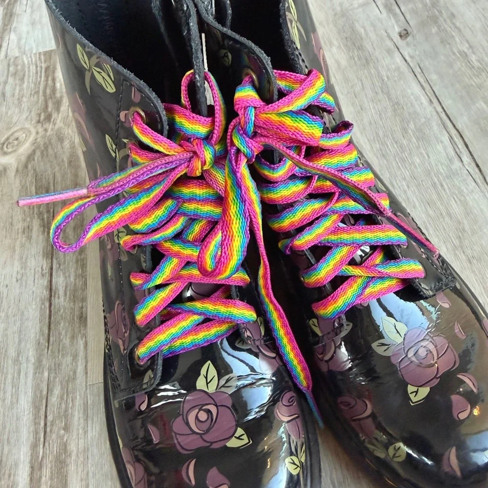 Dr. Martens 1460 J Floral Doodle Patent Leather Boots Black Pink Girl's Size 3